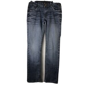 Miss Pink's Womens 30 Slim Straight Faded Dark Blue Denim Jeans